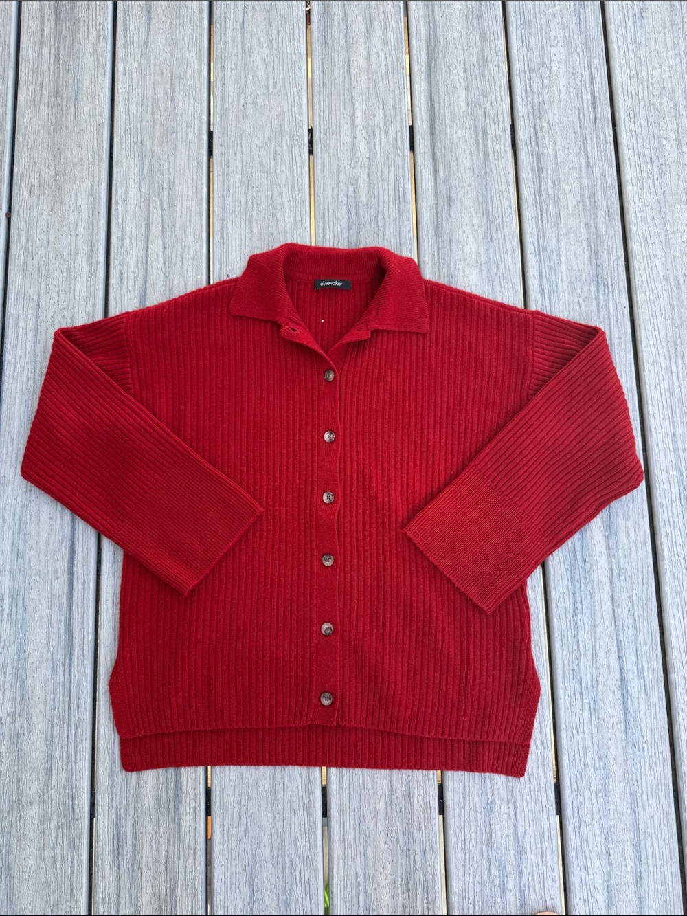 Elyse Walker Red Ribbed Button-Front Women’s Cashmere Sweater Cardigan XS